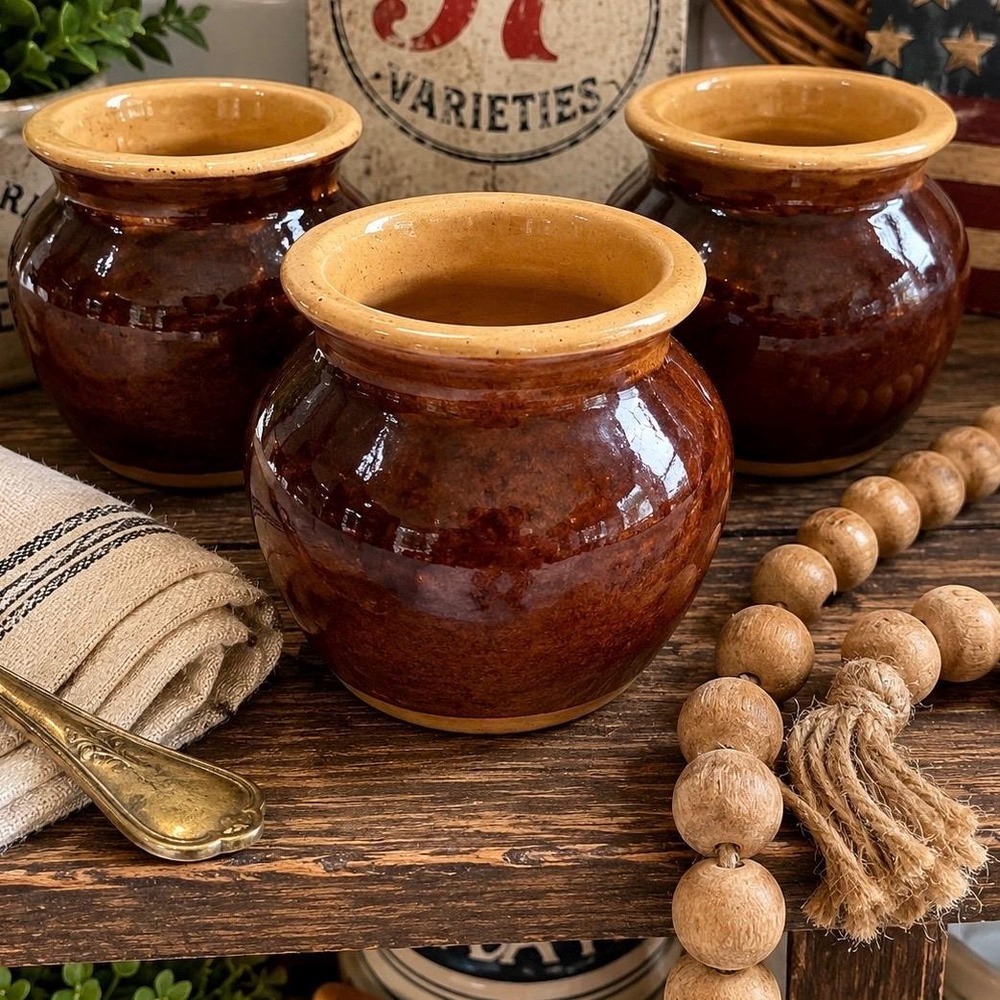 Mini Crock Set McCoy Heinz 57 Stoneware Set‎ of 3 1940s Primitive Farmhouse